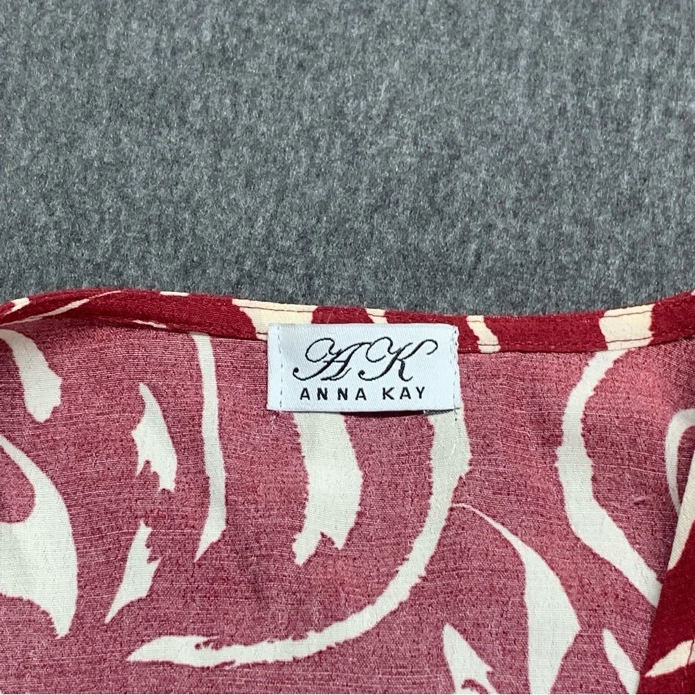 ANNA KAY Paris Marviny Red Cream Abstract Wrap Midi Dress Size L - Picture 5 of 10